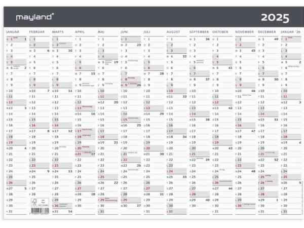Moderne A3 Kontorkalender 2025 - 13 Måneder
