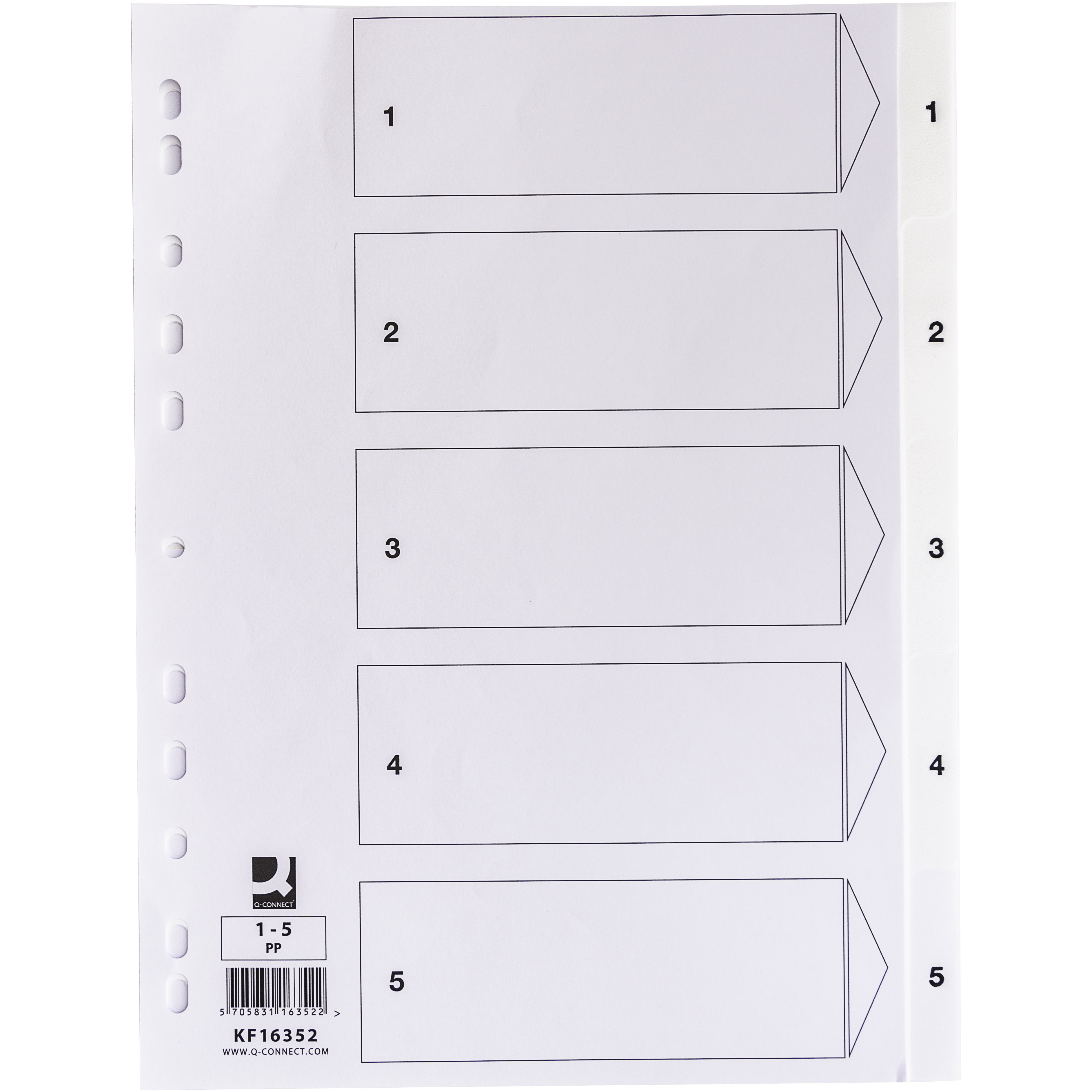 Q-connect register A4 5 tabs hvid