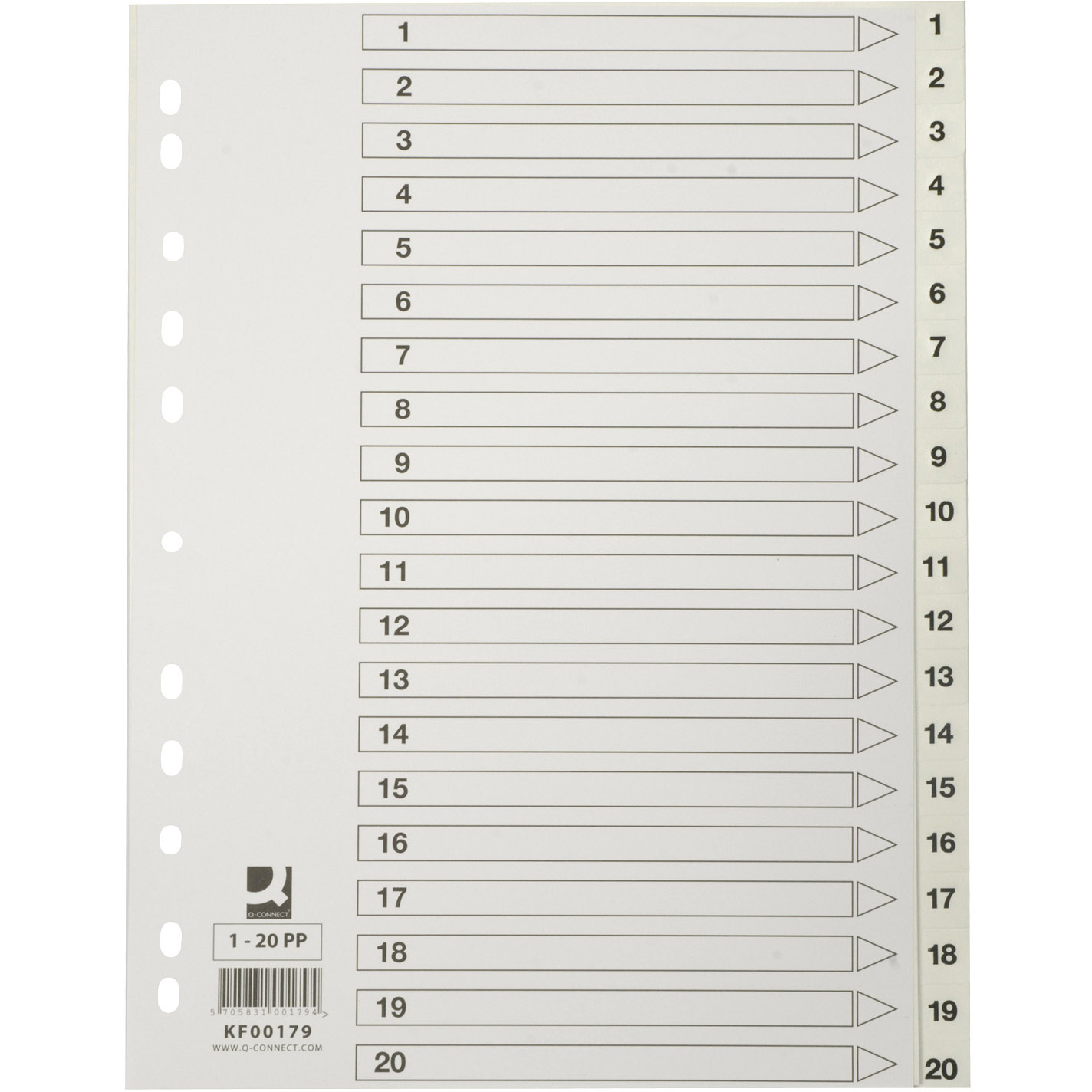 Q-connect register i A4 1-20 i plast i farven hvid