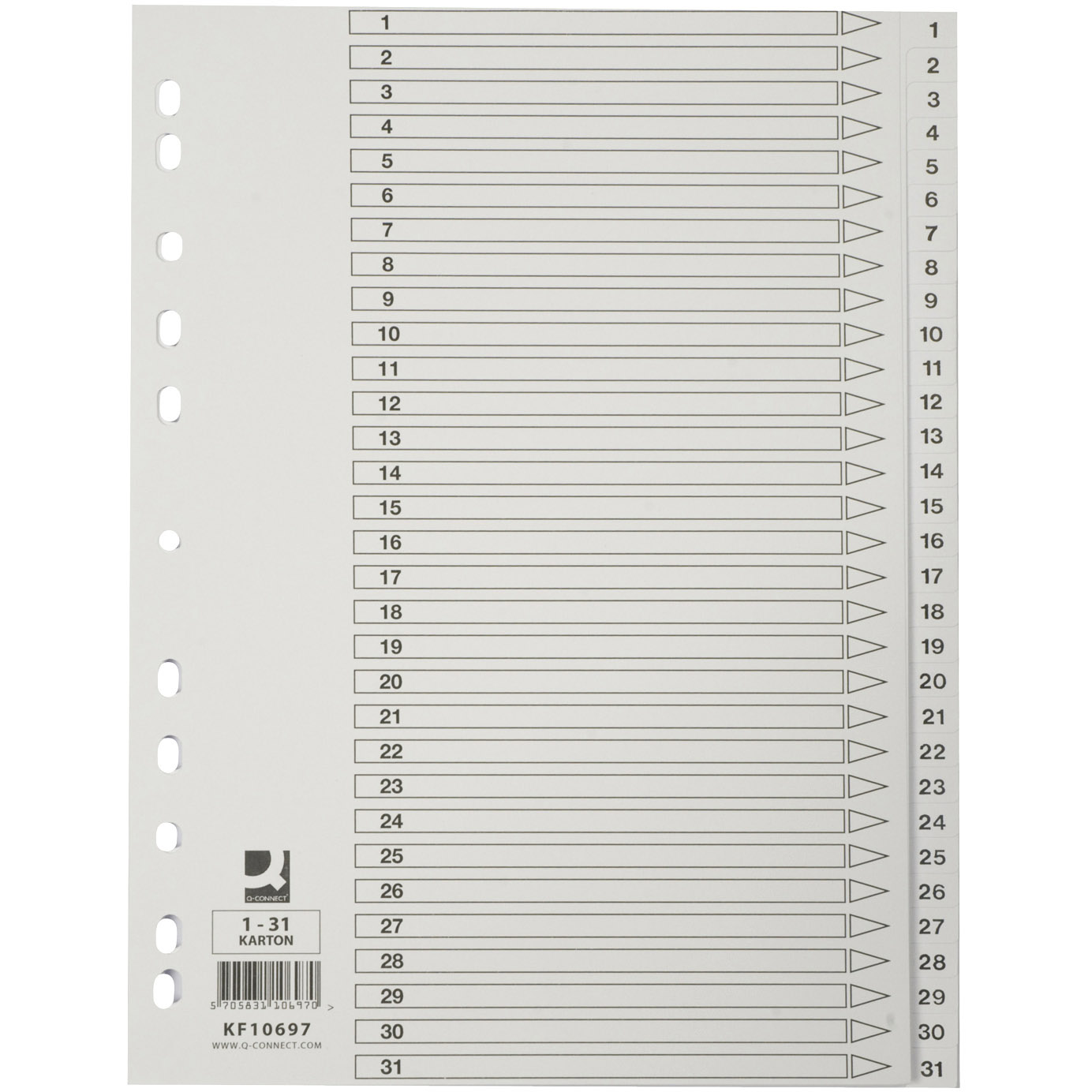 Q-connect register i A4 1-31 i karton i farven hvid