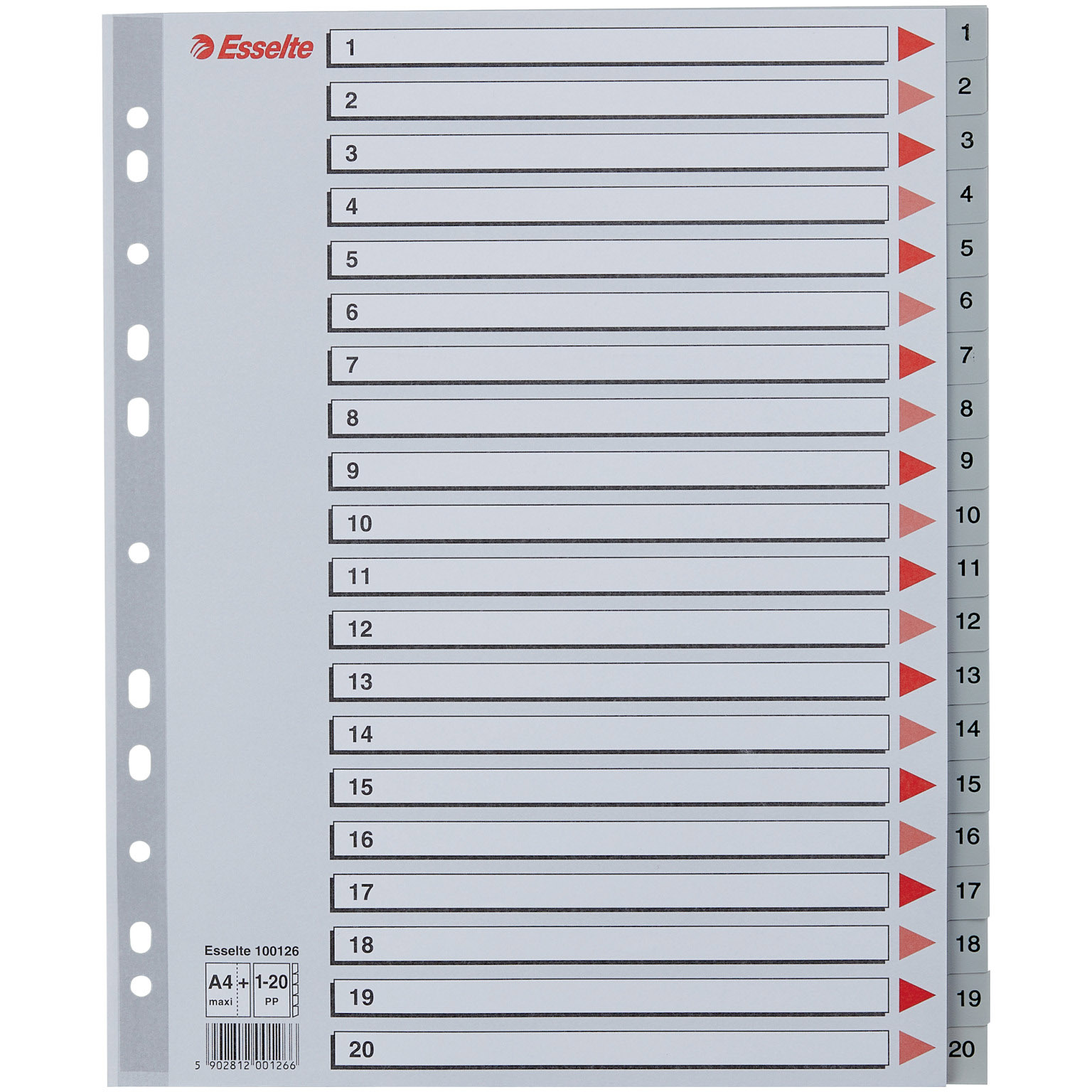Esselte MAXI register A4+ med 20 tabs i farven grå